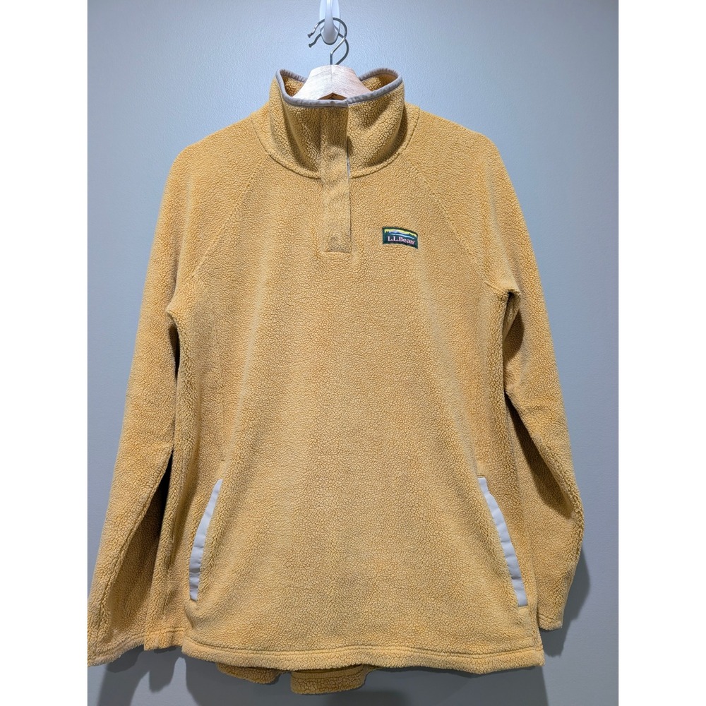 L.L. Bean Womens Hi-Pile Fleece Snap Pullover Mustard Yellow Size M Regular